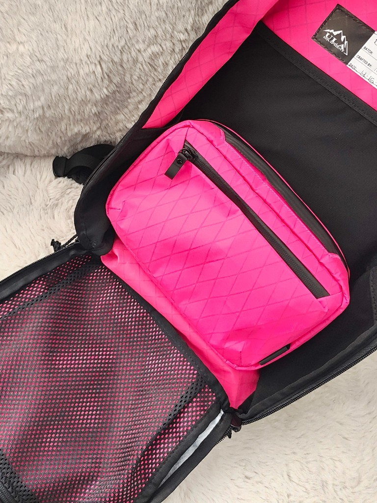 Cicada 0426 open interior with pink pouch and ULA label