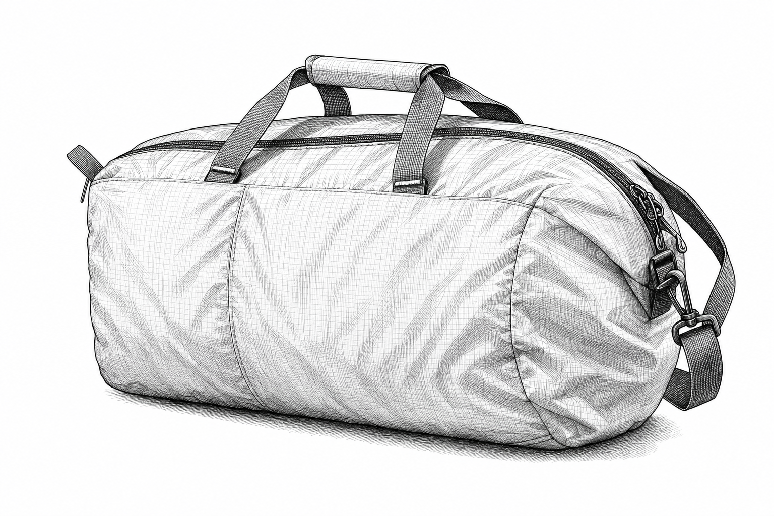 Matador ReFraction Packable Duffle pen-and-ink sketch
