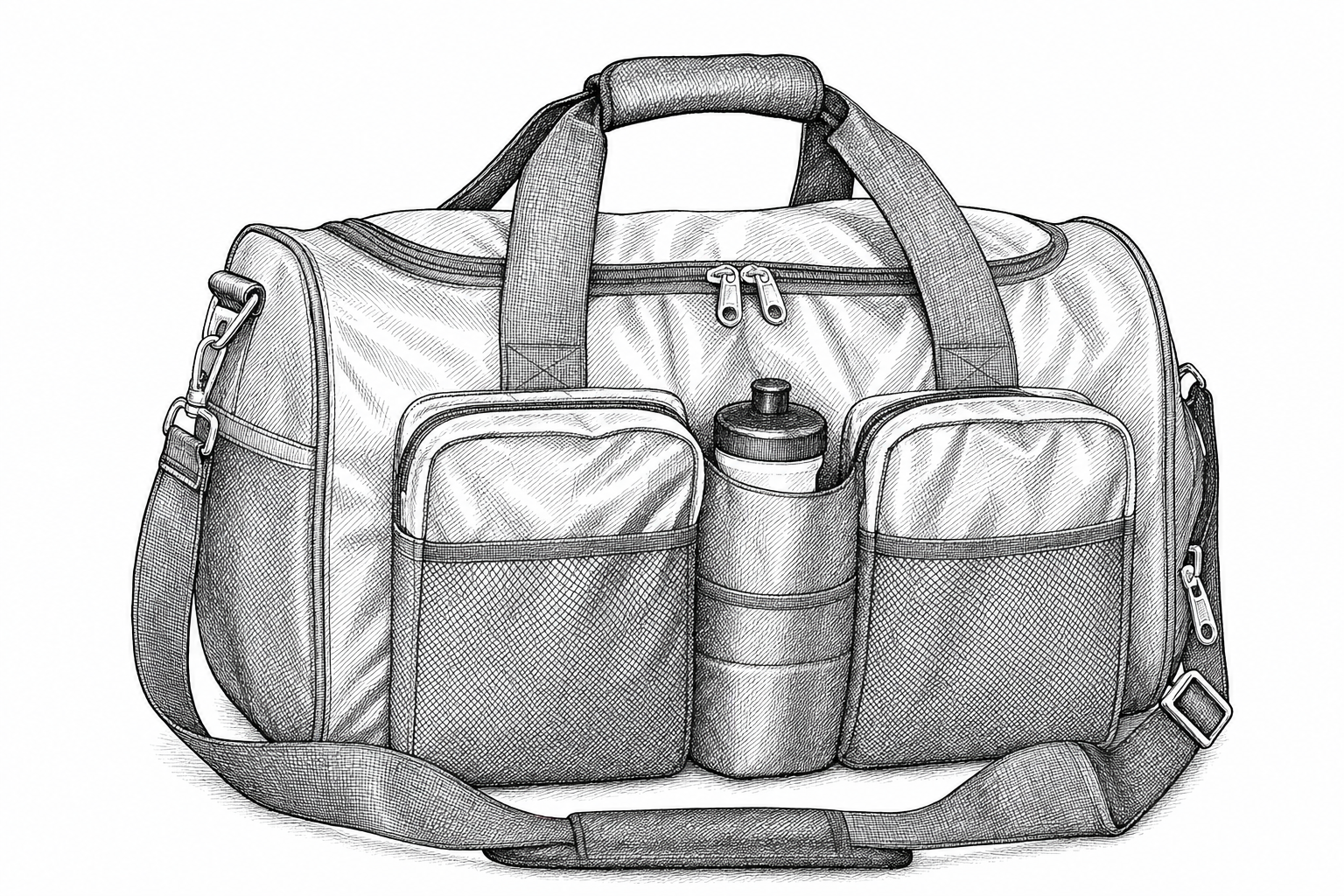 Everest gym bag pen-and-ink sketch