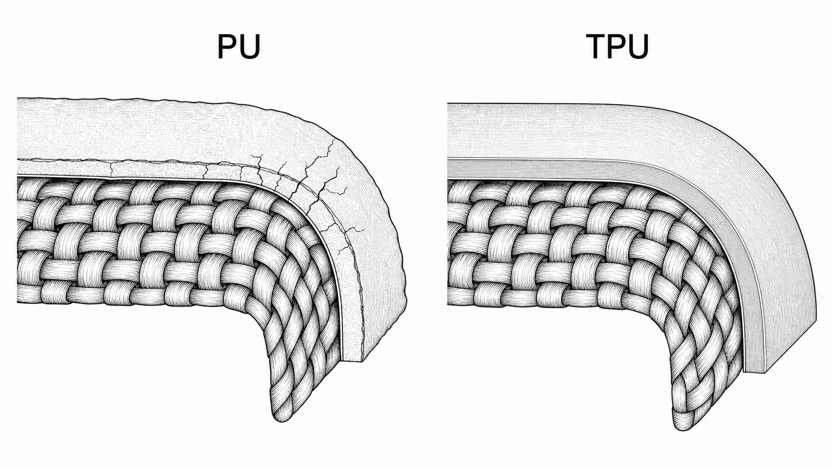 TPU vs PU coating cross-section