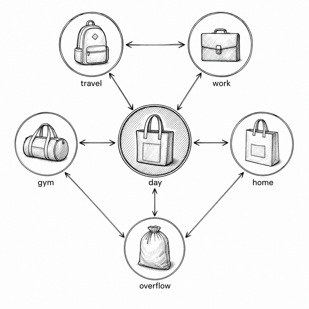 Systems Thinker cluster mapping bags to distinct roles without overlap