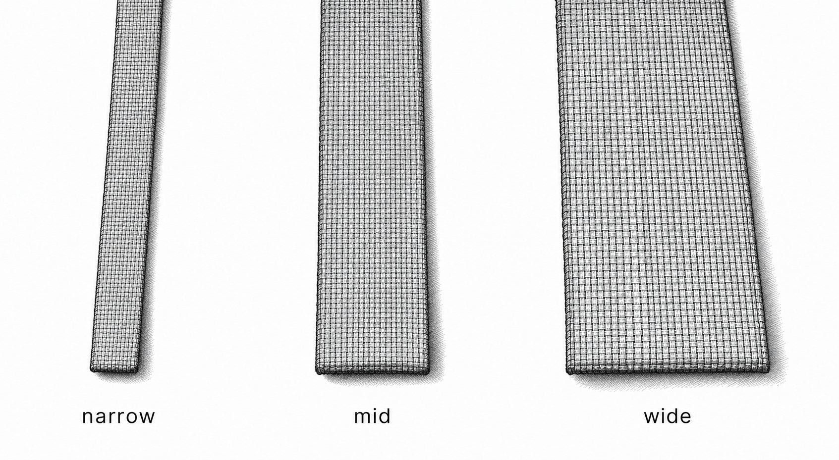 Three horizontal webbing strips increasing in width left to right