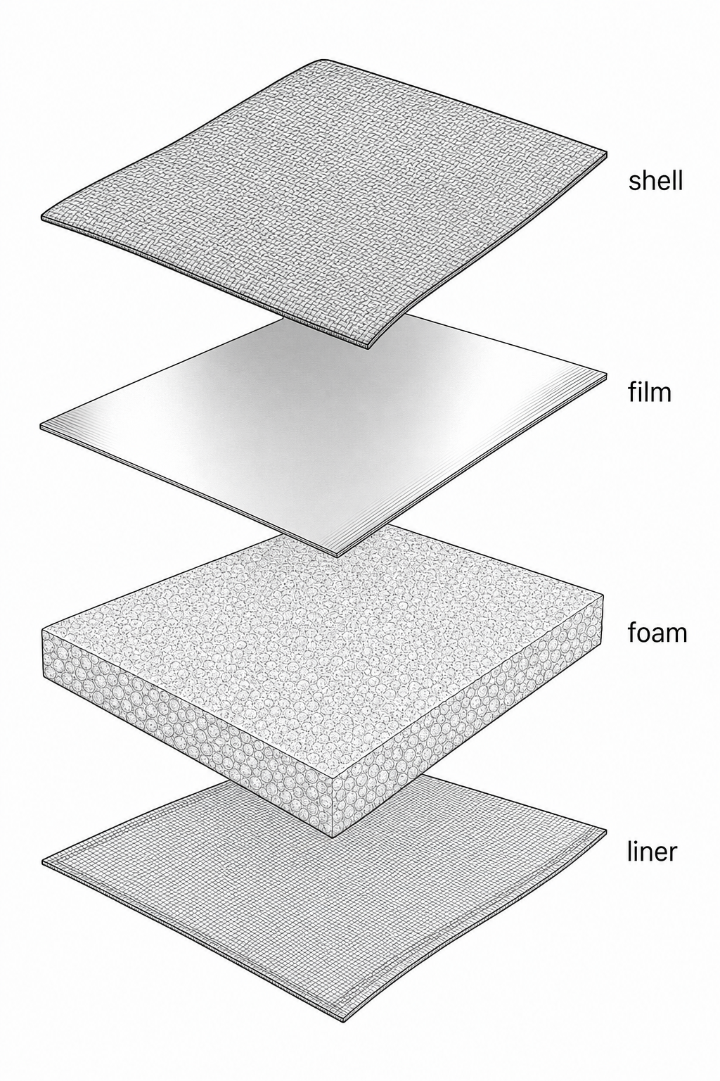 Exploded cross-section of insulation liner laminate